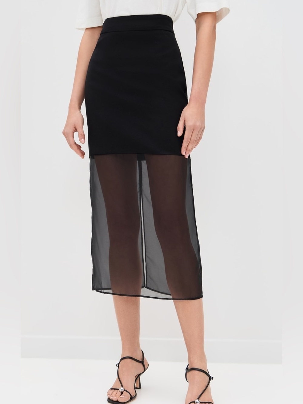 Pixie Market Black Midi Skirt with Mesh Sheet Bottom